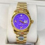 Rolex Datejust Replica with Gold Case 31mm Imported Movement 316L Steel Women Purple Dial Watch